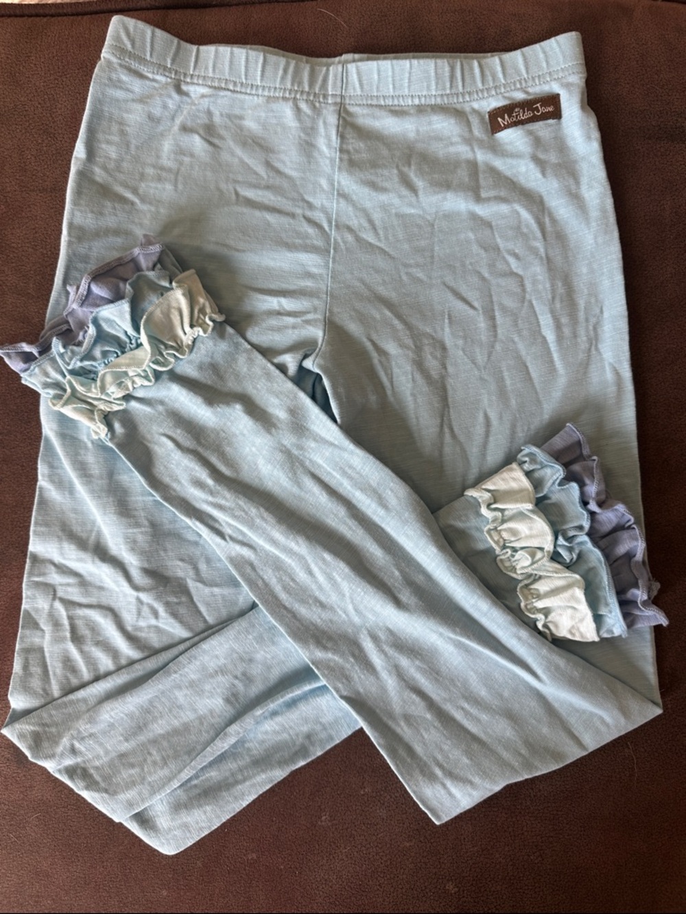 Matilda Jane Light Blue Knit Leggings with Ankle Ruffle size 12 NWOT